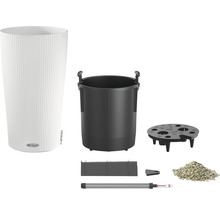 Vase Lechuza Cilindro Color Ø 23 cm h 41 cm plastique blanc avec système d'arrosage en terre, insert pour plantes, substrat et indicateur de niveau d'eau