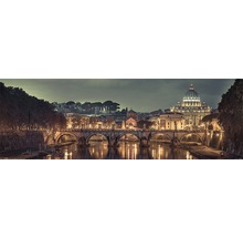 Panoramaansicht von Rom mit der Tiberbrücke bei Nacht