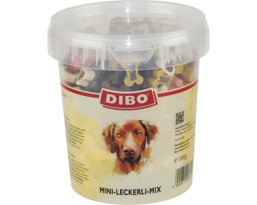 Dibo Mini-Leckerli-Mix pour chiens en boîte transparente, 500 grammes