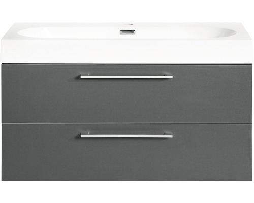 Set de meubles de salle de bains Differnz Somero lxhxp 80 x 54 x 38 cm couleur de façade anthracite avec vasque en fonte minérale blanc