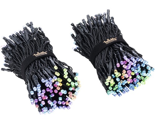 Deux guirlandes lumineuses groupées avec des lumières multicolores et le logo Twinkly.