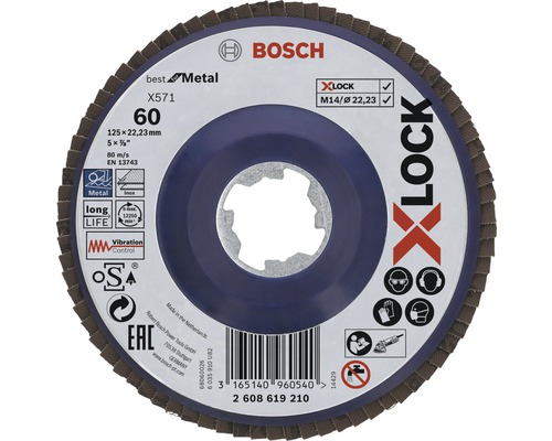Plateau abrasif à lamelles Best for Metal Ø 125x22,23 mm K60, fixation X-LOCK Disque à lamelles Bosch X-Lock X571, grain 60, diamètre 125 millimètres