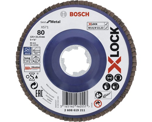 Plateau abrasif à lamelles Best for Metal Ø 125x22,23 mm K80, fixation X-LOCK Bosch X-Lock Meule à lamelles, grain 80, diamètre 125 mm, pour métal