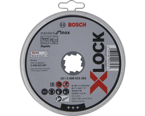 Disque à tronçonner boîte de 10 Ø 125x22,23x1 mm Standard for Inox, fixation X-LOCK Disque à tronçonner Bosch avec raccord X-Lock