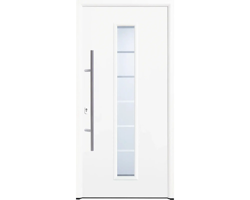 Porte d'entrée Hörmann Thermo46 TPS 020/06 blanc 1000 x 2100 mm gauche Porte d''entrée blanche avec fenêtre et poignée