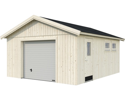 Garage Nordic+ Andre 21,5 m² avec portail sectionnel 448 x 548 cm naturel