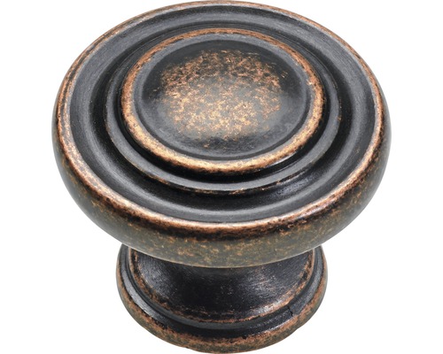 Bouton de meuble en zinc moulé sous pression aspect cuivre bruni Ø 25 mm, 1 pièce Bouton de meuble rond en métal