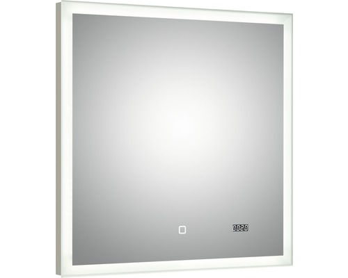 Miroir de salle de bains à LED avec horloge Pelipal Filo Rustico 70x70 cm IP44 Miroir carré avec éclairage, affichage numérique et capteur tactile