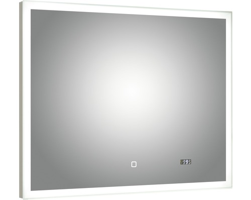 Miroir de salle de bains à LED avec horloge Pelipal Filo Rustico 70x90 cm IP44 Miroir rectangulaire avec éclairage LED et affichage numérique