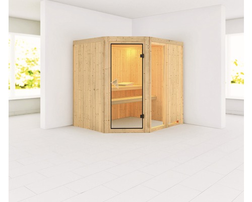 Sauna modulaire Karibu Siona 2 sans poêle et couronne avec porte vitrée coloris bronze