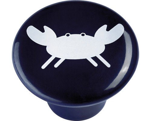 Bouton de meuble plastique bleu 32 mm crabe blanc, 1 pièce