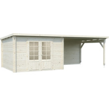 Gartenhaus Palmako Ella 8,7+10,0 m² inkl. Schleppdach mit Rückwand 674 x 340 cm natur