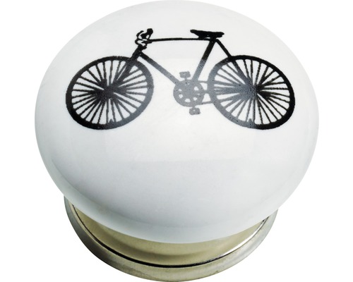 Bouton de meuble porcelaine acier vélo I Ø 40, 1 pièce