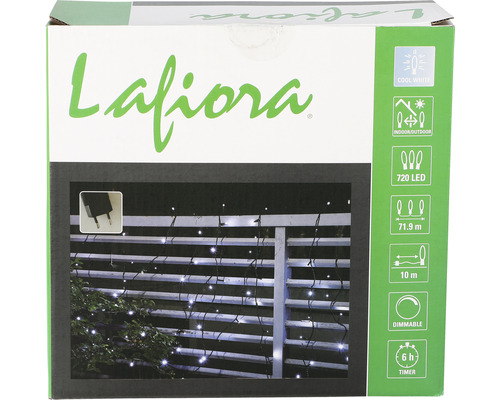 Guirlande lumineuse Lafiora pour la décoration intérieure et extérieure avec 720 LED, câble d''alimentation de 71.9 mètres, longueur de 10 mètres, lumière blanc froid, fonction de variation et minuterie