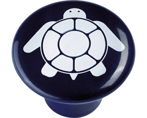 Möbelknopf Kunststoff blau Schildkröte weiß, 1 Stück
