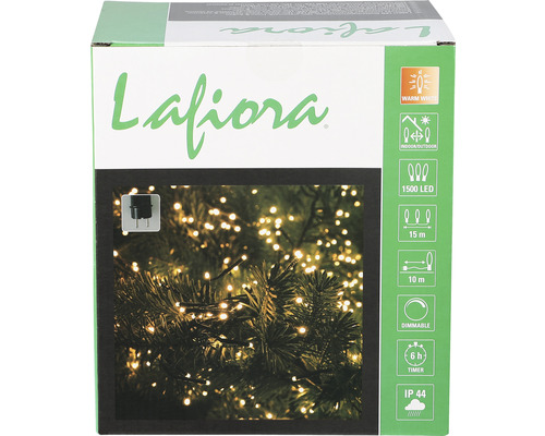 Guirlande lumineuse Lafiora avec 1500 LED pour l''intérieur et l''extérieur, blanc chaud, dimmable, avec minuterie et indice de protection IP44