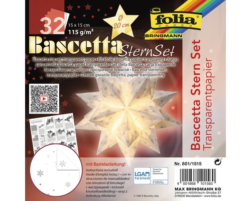 Bascetta Stern Set Transparentpapier, 32 Blatt, 15 x 15 cm, 115 g/m²