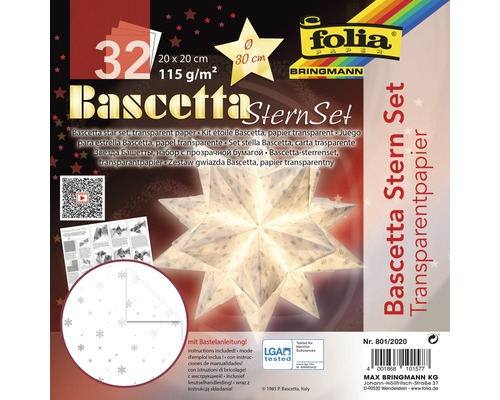 Bascetta Stern Set, transparentes Papier, 32 Blatt, 20 x 20 cm, Bastelanleitung