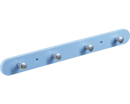 Portemanteau à 4 accroches plastique bleu clair 380x40x30 mm, 1 pièce