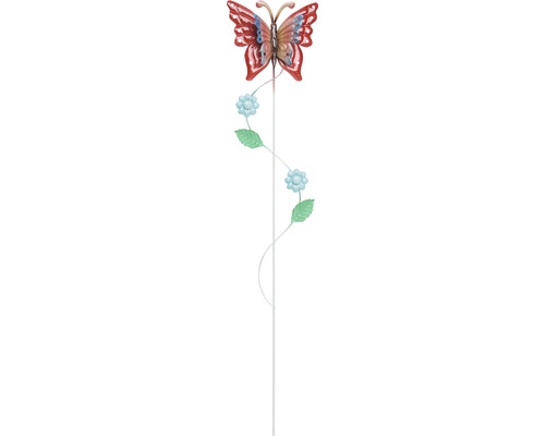 Tige décorative Lafiora papillon détail H 115 cm métal rose vif