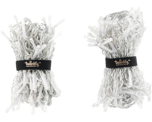 Deux faisceaux de guirlandes lumineuses Twinkly maintenus par un bracelet noir