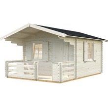 Gartenhaus aus Holz mit Terrasse, Fenstern und Tür