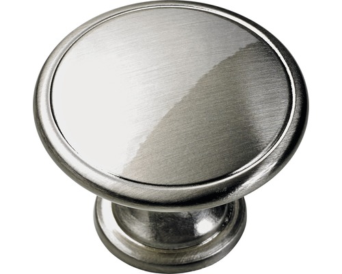 Bouton de meuble en zinc moulé sous pression aspect acier inoxydable Ø 45 mm, 1 pièce