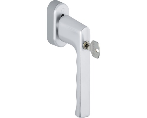 Poignée de fenêtre Hoppe SecuForte 11712260 Hamburg 0700S/UD9020 argent longueur de tige variable 32-42 mm verrouillable avec vis de fixation et clé Poignée de fenêtre avec clé pour une utilisation à une main