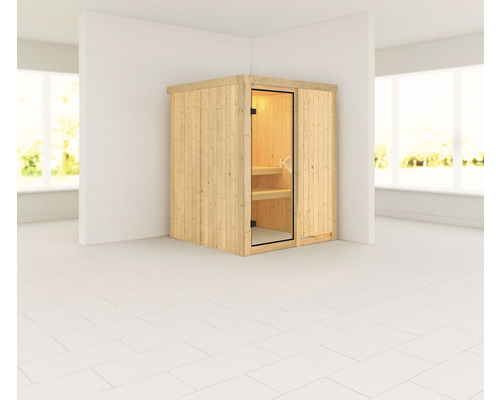 Sauna modulaire Karibu Norina sans poêle et couronne avec porte vitrée coloris bronze
