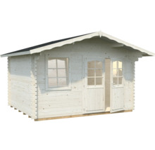 Holzgartenhaus mit Fenster und offener Doppeltür