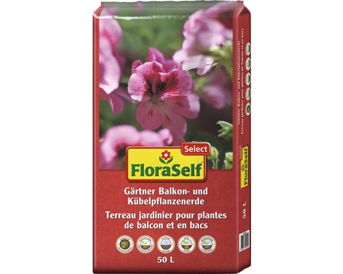 Terreau pour plantes en bac et de balcon FloraSelf Select 50 l avec 10 vol. % billes d’argile, cassées
