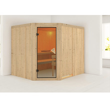 Ecksauna mit Glastür und Holzverkleidung für den Innenbereich