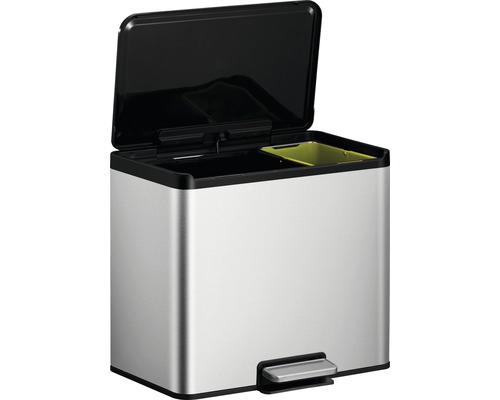 Poubelle à pédale EKO EcoCasa III nombre de bacs 2 EKO 20 litres 9 litres argent Poubelle à pédale avec deux compartiments et couvercle ouvert