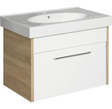 Waschtischunterschrank pelipal Lagos 75 cm weiß glänzend Eiche natur quer zerlegt