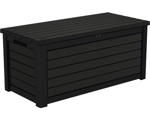 Dunkle Gartenbox zur Aufbewahrung von Gartengeräten und -möbeln