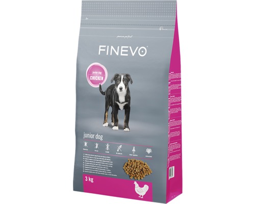 Croquettes pour chiens Junior Dog FINEVO poulet 3 kg Finevo aliments secs pour jeunes chiens au poulet, paquet de 3 kg