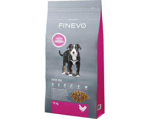 Croquettes pour chiens Junior Dog FINEVO poulet 15 kg Finevo aliments secs pour jeunes chiens, sac de 15 kilogrammes avec poulet