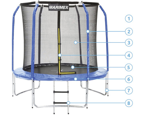Trampolin mit Sicherheitsnetz und Leiter