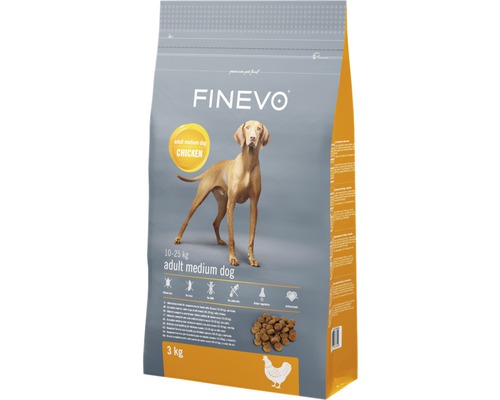 Croquettes pour chiens Adult Dog M FINEVO poulet 3 kg Aliment sec pour chiens Finevo pour chiens adultes de taille moyenne au poulet, 3 kilogrammes