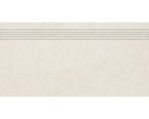 Carrelage d'escalier Udine ivoire non émaillé 30 x 60 cm Motif de carreaux avec quatre lignes rainurées
