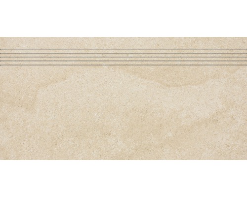 Carrelage d'escalier Udine beige non émaillé 30 x 60 cm Marche d''escalier carrelée avec quatre rainures