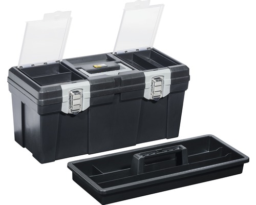 Boîte à outils avec plateau de transport et couvercle transparent
