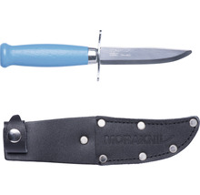 Couteau avec manche bleu et étui en cuir noir