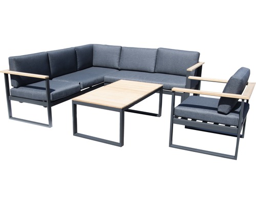 Gartenloungegruppe mit Ecksofa, Sessel und Tisch