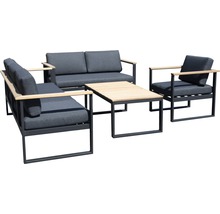 Ensemble de meubles de jardin Garden Place Cleo alu-bois 6 places composé de: 2 canapés, fauteuil, table avec galettes d'assise aluminium anthracite bois-thumb-0