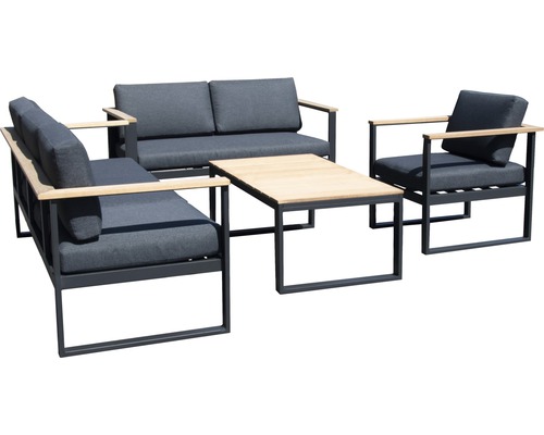 Gartenmöbelset Garden Place Cleo Alu-Holz 6 -Sitzer bestehend aus: 2 Sofas, Sessel, Tisch inkl. Auflagen Aluminium anthrazit Holz-0