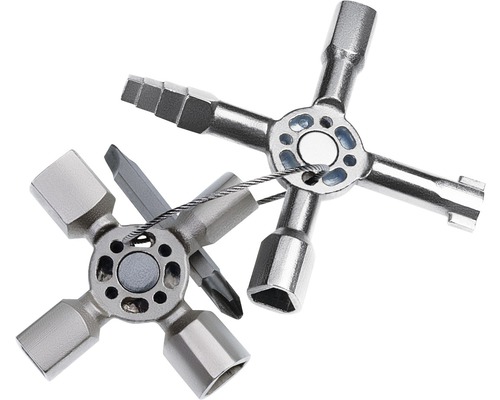 Deux clés multifonctions en métal avec câble métallique