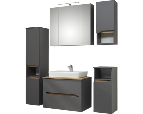 Ensemble de meubles de salle de bains avec meuble sous-lavabo, lavabo, armoire de toilette et armoires hautes