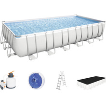 Kit de piscine hors sol, piscine tubulaire Bestway Power Steel™ rectangulaire 732x366x132 cm avec groupe de filtration à sable, échelle et bâche de recouvrement gris-thumb-2