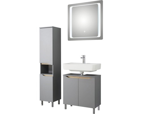 Badezimmer Set mit Waschtischunterschrank, Waschbecken, Spiegelschrank und Hochschrank